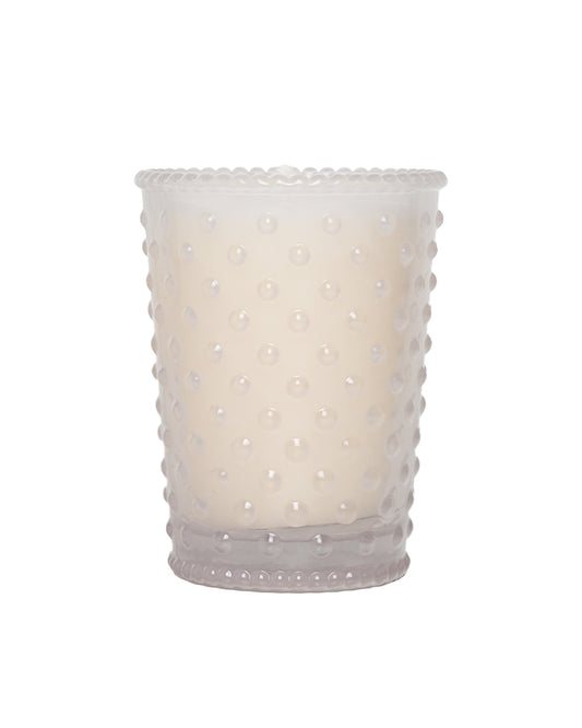 White Flower Votive Hobnail Glass Candle