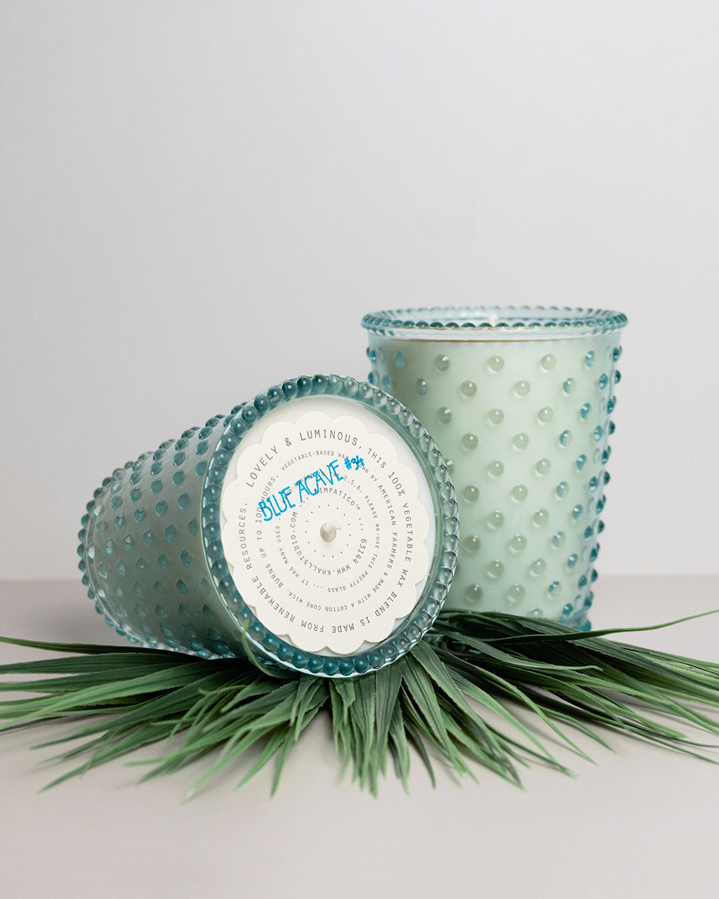 No. 34 Blue Agave Hobnail Glass Candle