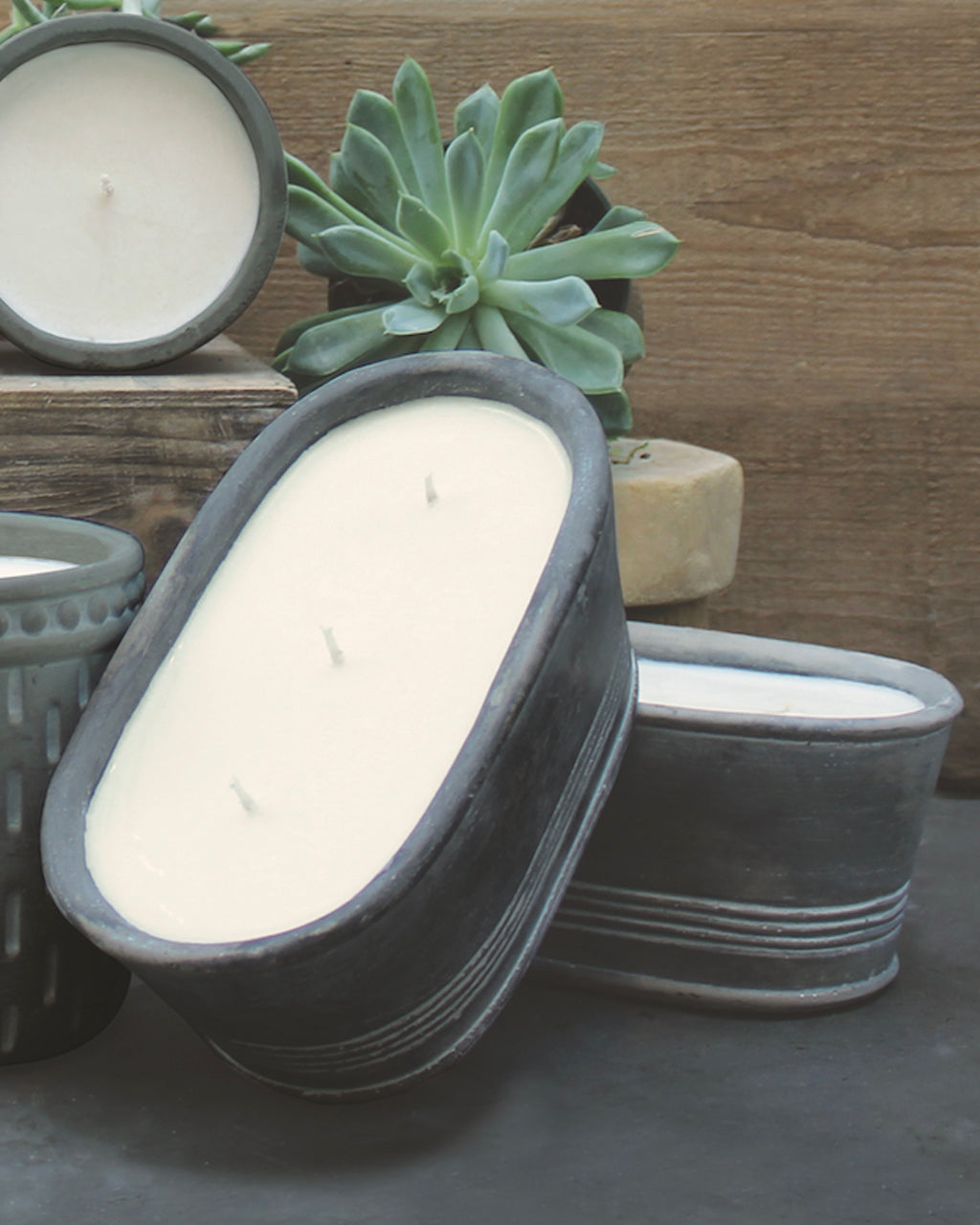3 Wick Tub Garden Cement Citronella Outdoor Candle