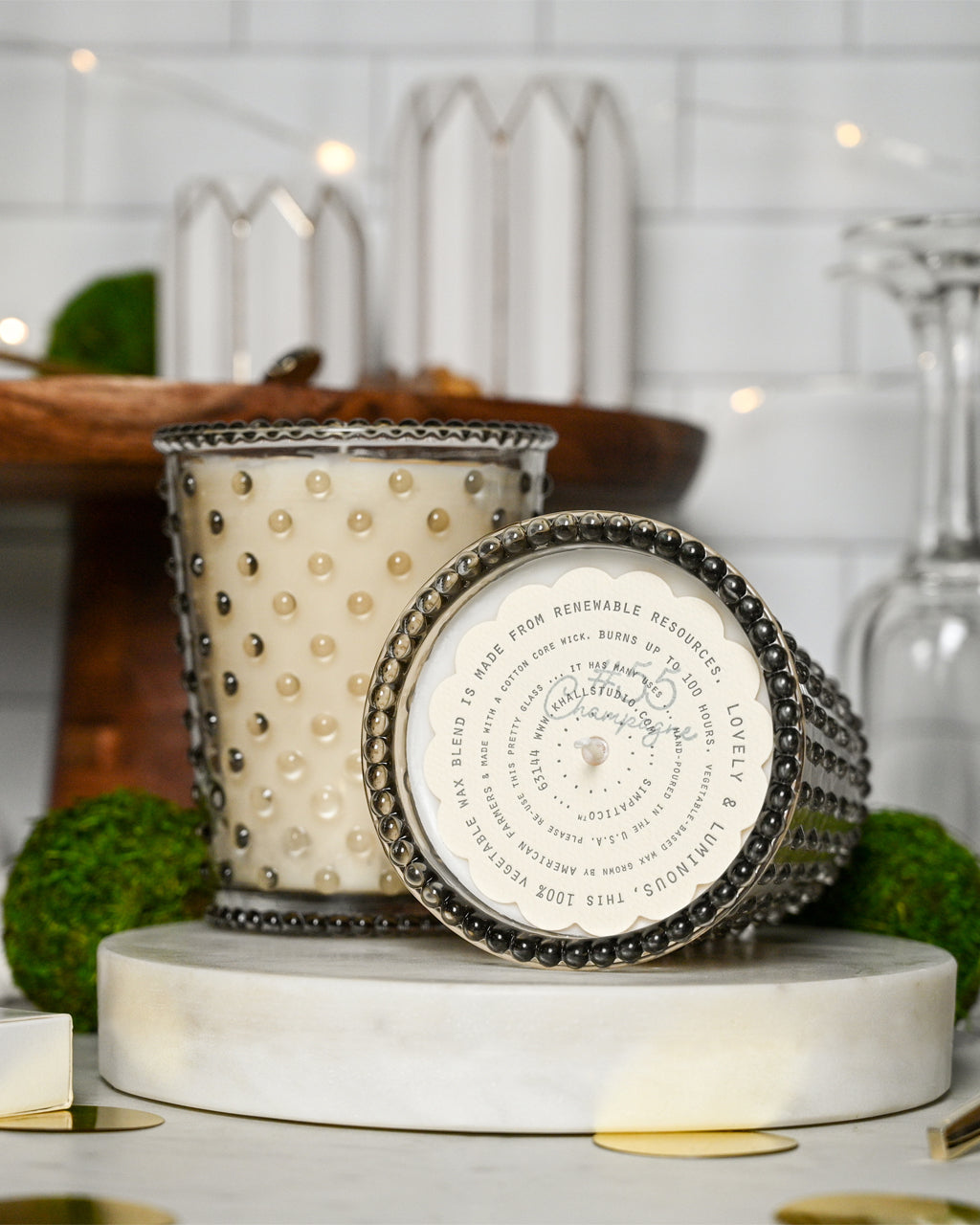 No. 55 Champagne Hobnail Glass Candle