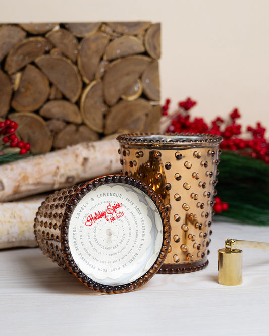 No. 621 Chrome Holiday Spice Hobnail Glass Candle