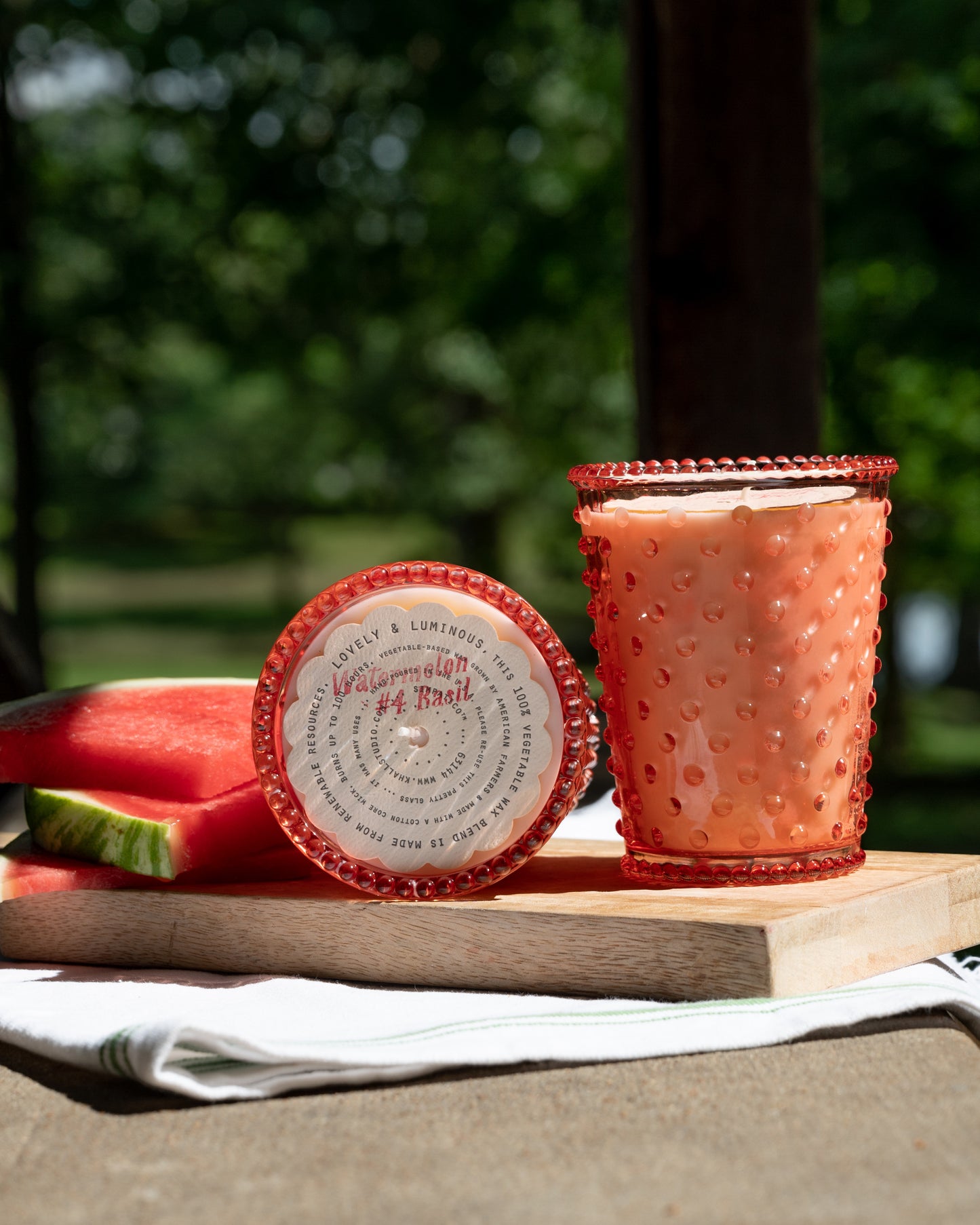 No. 4 Watermelon Basil Hobnail Glass Candle