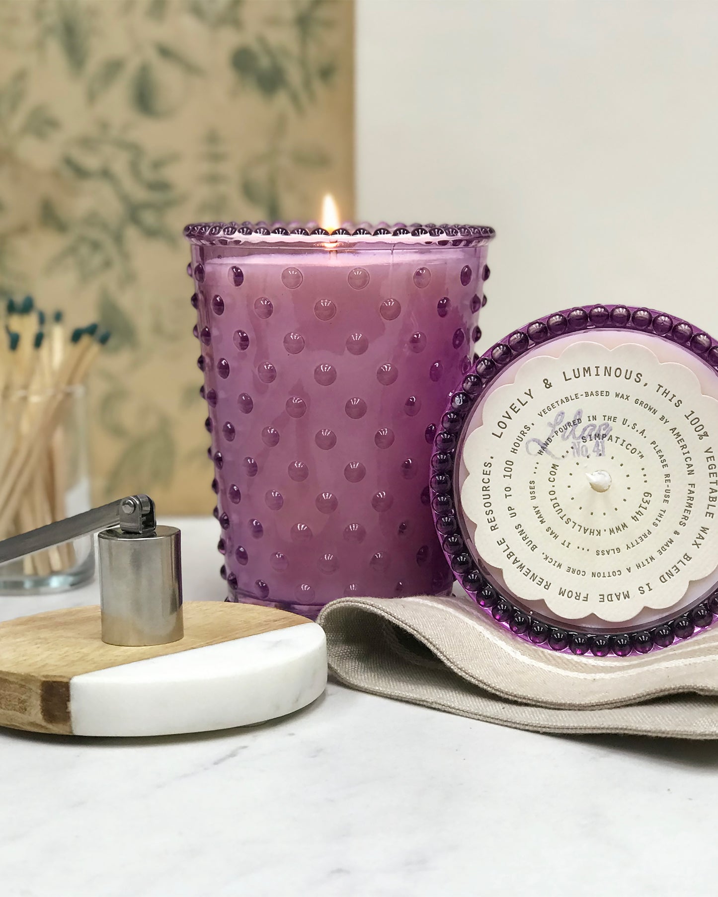 No. 41 Lilac Hobnail Glass Candle