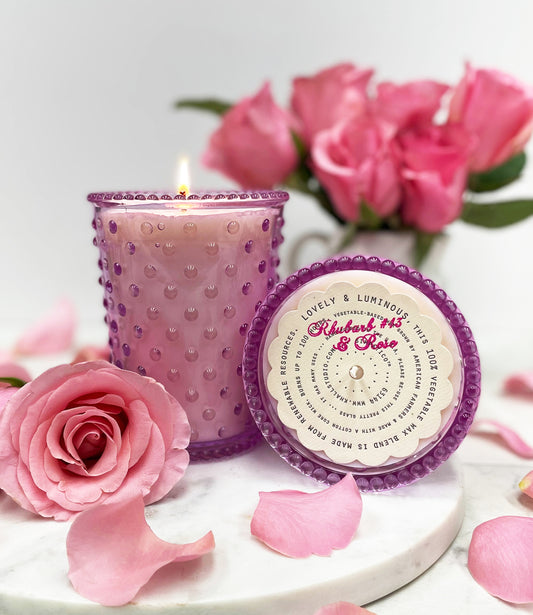 No. 43 Rhubarb & Rose Hobnail Glass Candle