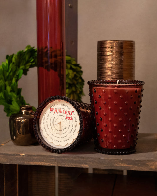 No. 32 Cranberry Hobnail Glass Candle
