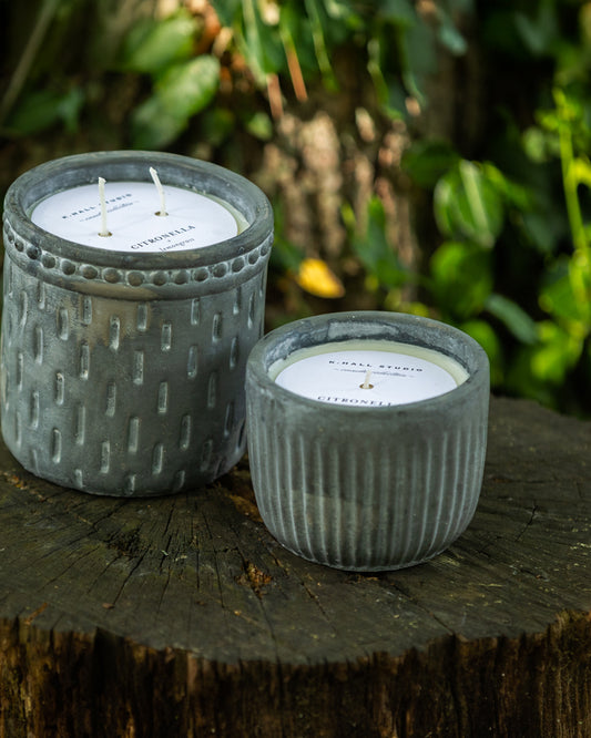 Grooved Cement Citronella Outdoor Candle