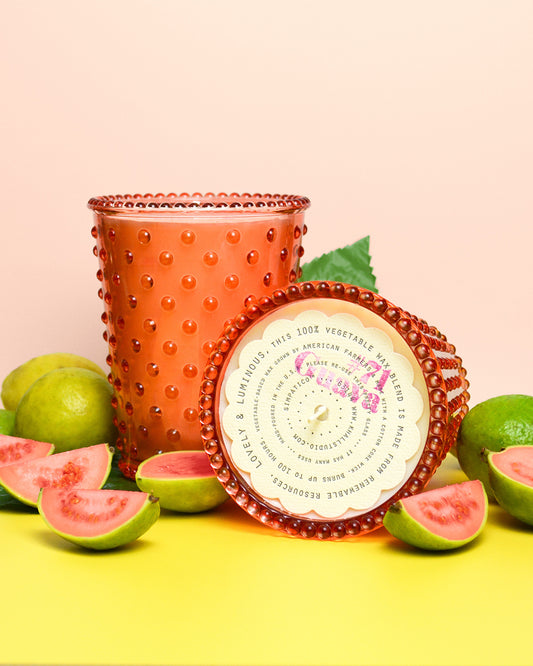 No. 71 Guava Hobnail Glass Candle