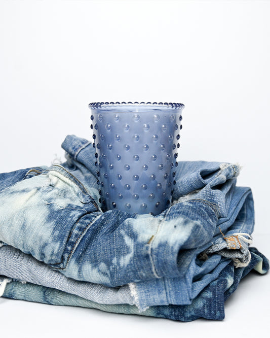 No. 560 Indigo Denim Hobnail Glass Candle