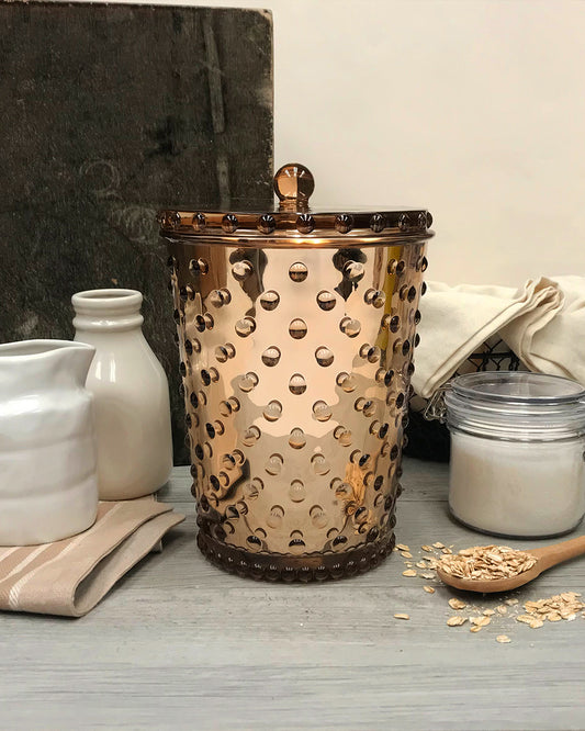 Grande Sweet Oatmeal Hobnail Glass Candle