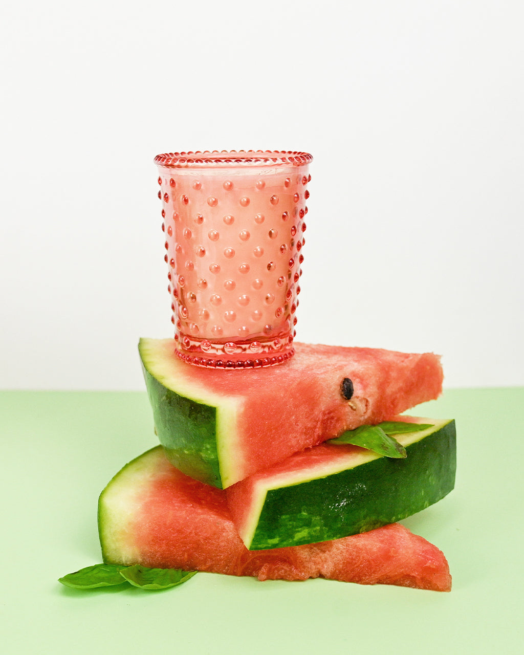 Watermelon Basil Votive Hobnail Glass Candle