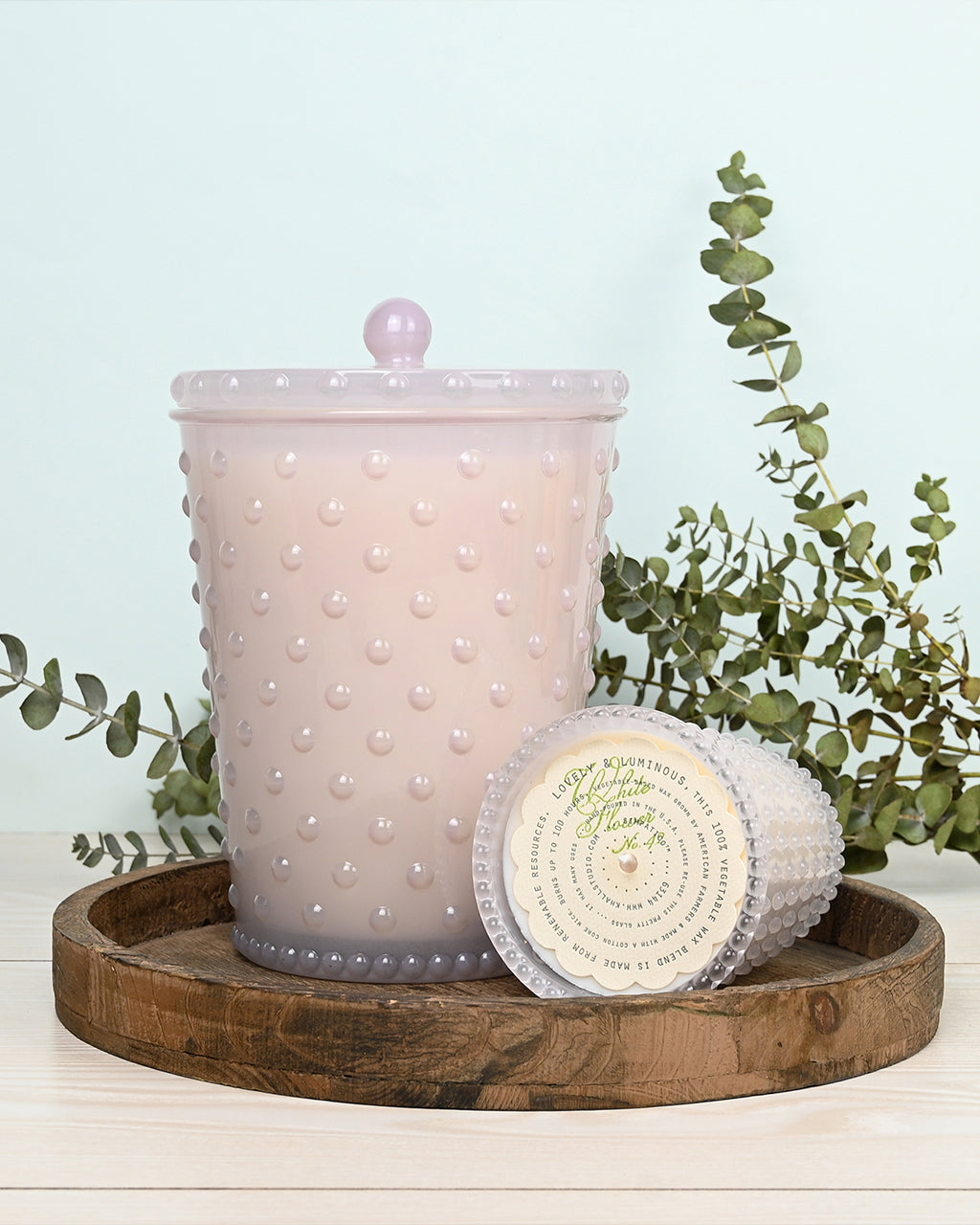 Grande White Flower Hobnail Glass Candle