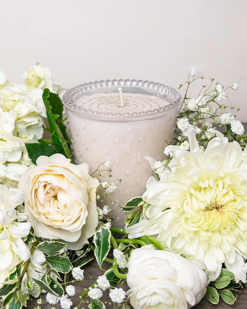 No. 42 White Flower Hobnail Glass Candle