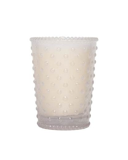 White Flower Votive Hobnail Glass Candle