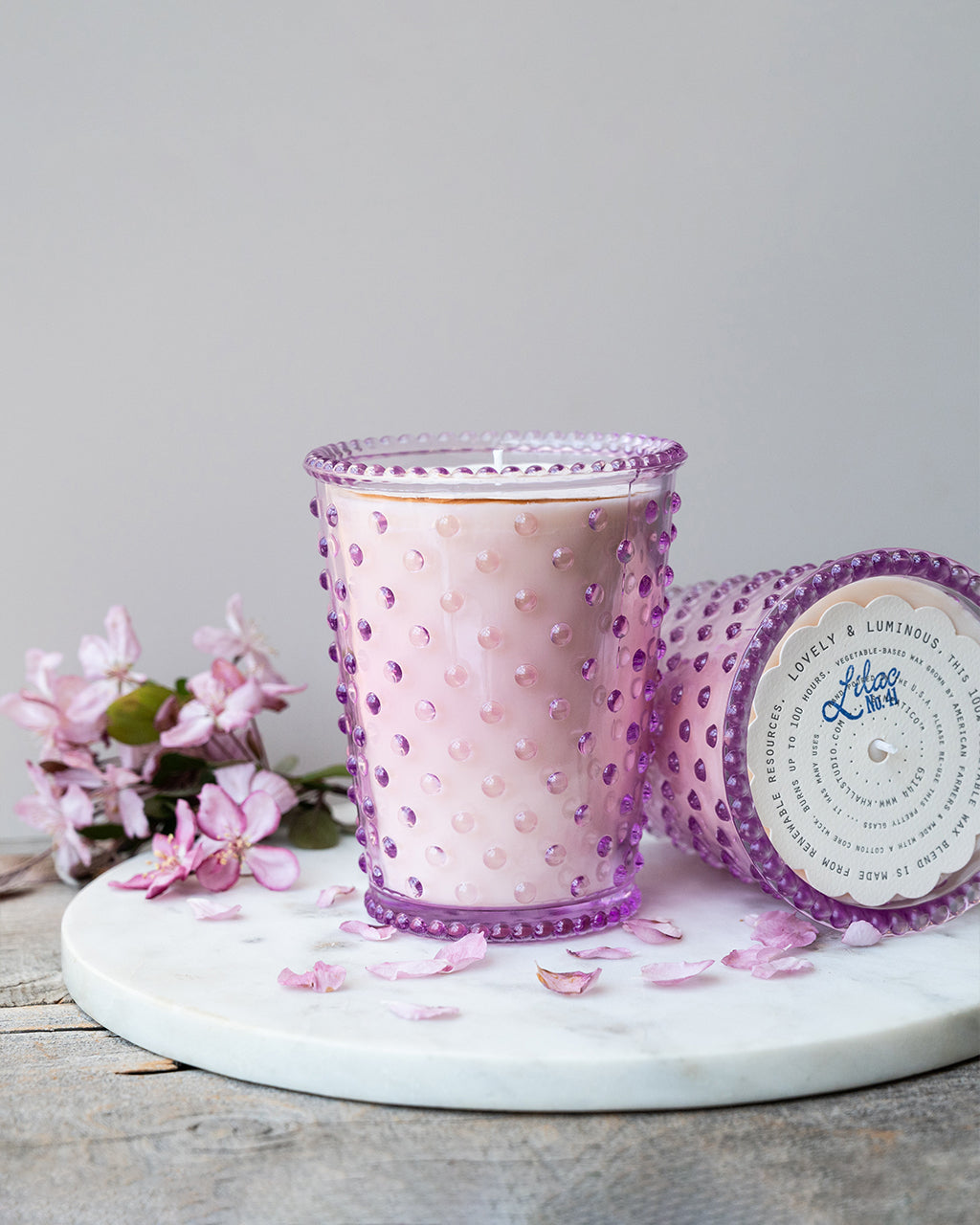 No. 41 Lilac Hobnail Glass Candle | K. Hall Studio