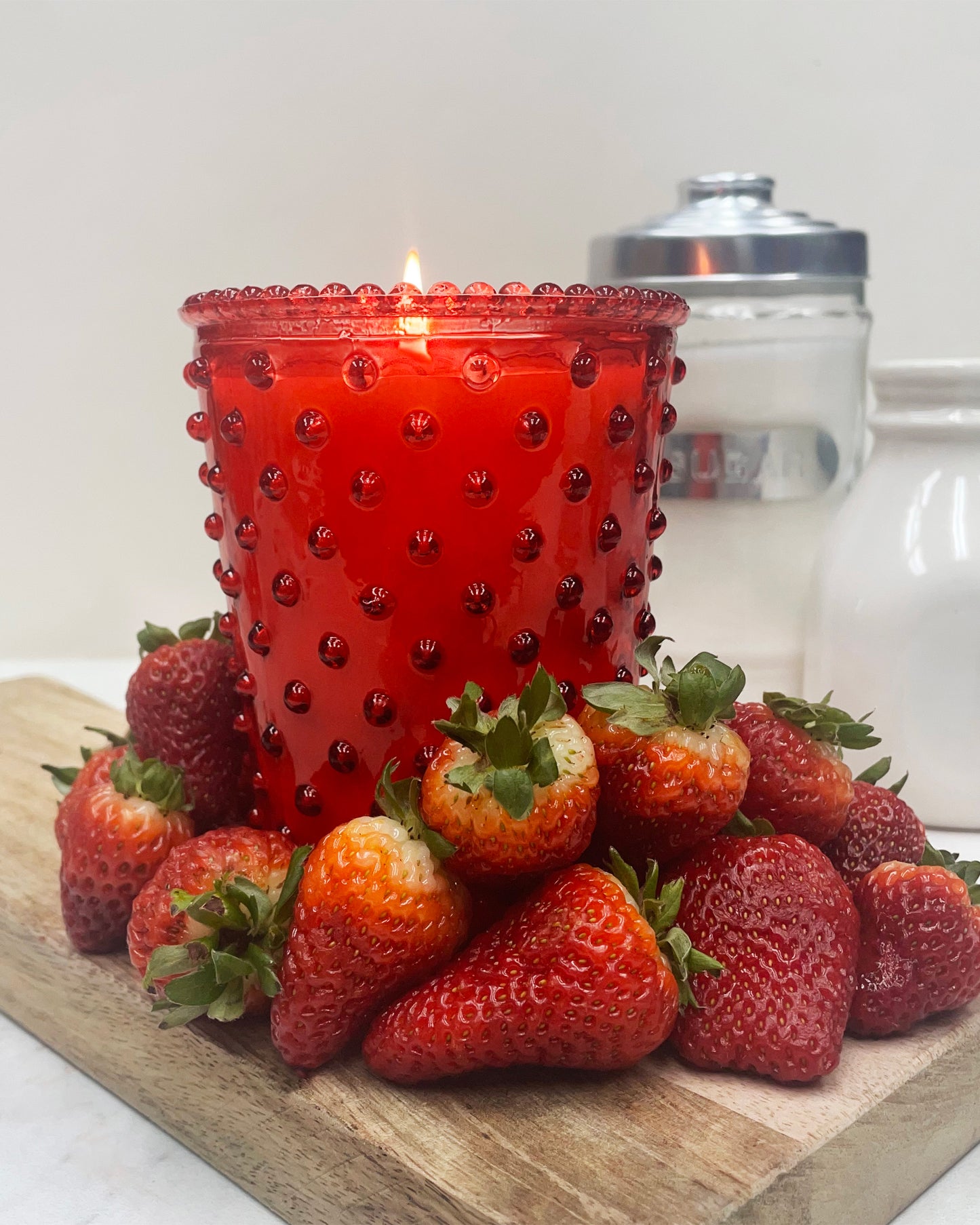 No. 73 Strawberry Poundcake Hobnail Glass Candle
