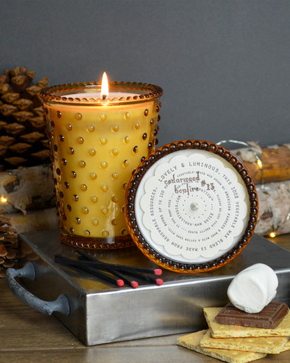 No. 13 Cedarwood Bonfire Hobnail Glass Candle
