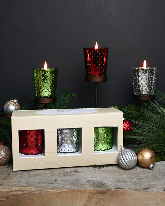 Chrome 3pc Votive Hobnail Set